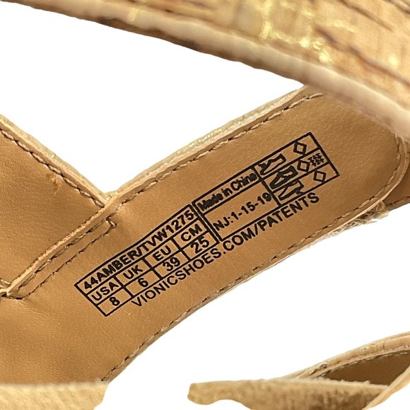 Vionic Shoes Womens Size 8 Tan Amber Gold Cork Comfort Sandal Arch Support - Picture 11 of 12